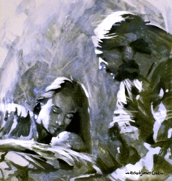 This painting by Richard Cook  of the newborn baby Jesus, with Mary and Joseph, evokes the spiritual power of this long-awaited advent.